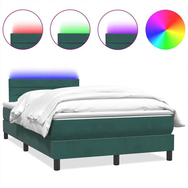 vidaXL Cama box spring c/ colch&atilde;o e LED 120x210 cm veludo verde-escuro