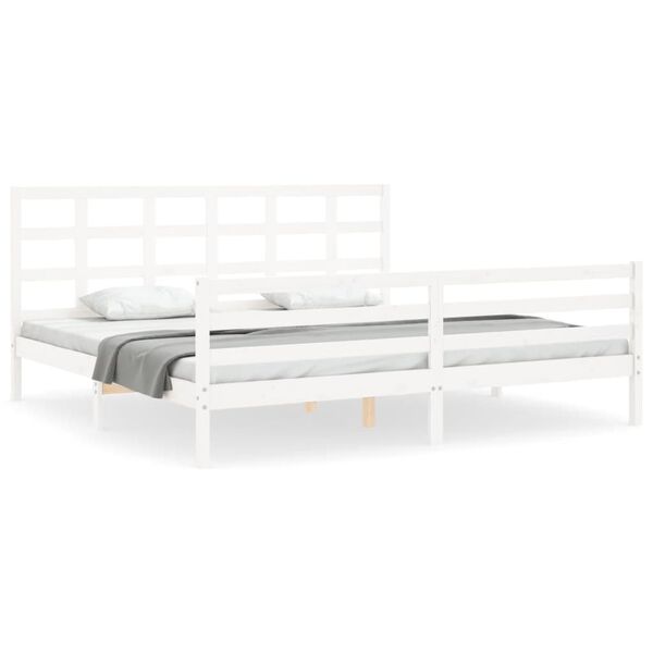 vidaXL Estrutura de cama com cabeceira 200x200cm madeira maci&ccedil;a branco
