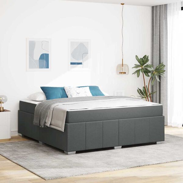 vidaXL Estrutura da Cama com colch&atilde;o Cinza Escuro 180 x 200 cm tecido