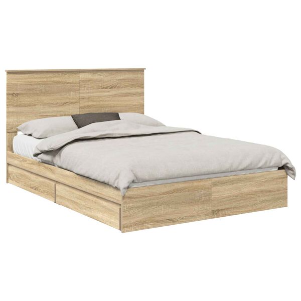 vidaXL Cama com Armazenamento com gaveta Carvalho Sonoma 140 x 190 cm