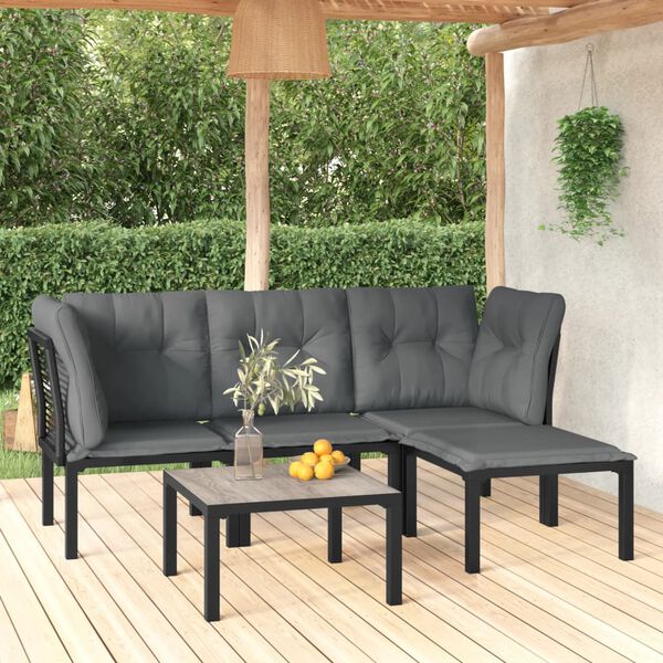 vidaXL 5 pcs conjunto lounge de jardim vime PE preto/cinzento