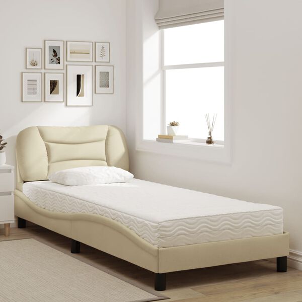 vidaXL Cama com colch&atilde;o Hvar 90x200 cm tecido cor creme
