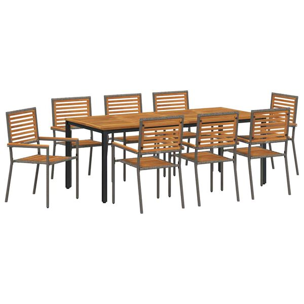 vidaXL Conjunto de Jantar para Jardim 9 pcs Cinza e Teak Natural