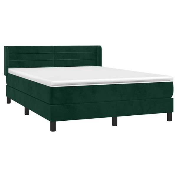 vidaXL Cama com molas/colch&atilde;o 140x190 cm veludo verde-escuro