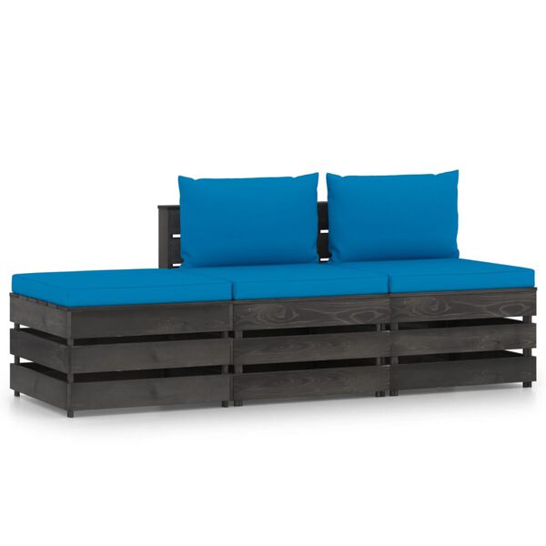 vidaXL 3 pcs conj. lounge jardim + almofad&otilde;es madeira impreg. cinzento