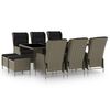 vidaXL 9 pcs conjunto jantar exterior com almofad&otilde;es vime PE castanho