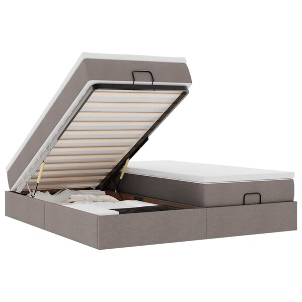 vidaXL Estrutura de cama otomana com colch&otilde;es tecido cinzento