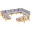 vidaXL 11pcs conjunto lounge de jardim + almofadões cinza pinho maciço