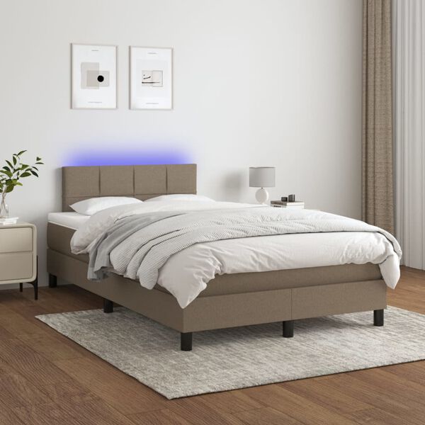vidaXL Cama box spring colch&atilde;o/LED 120x200cm tecido cinza-acastanhado
