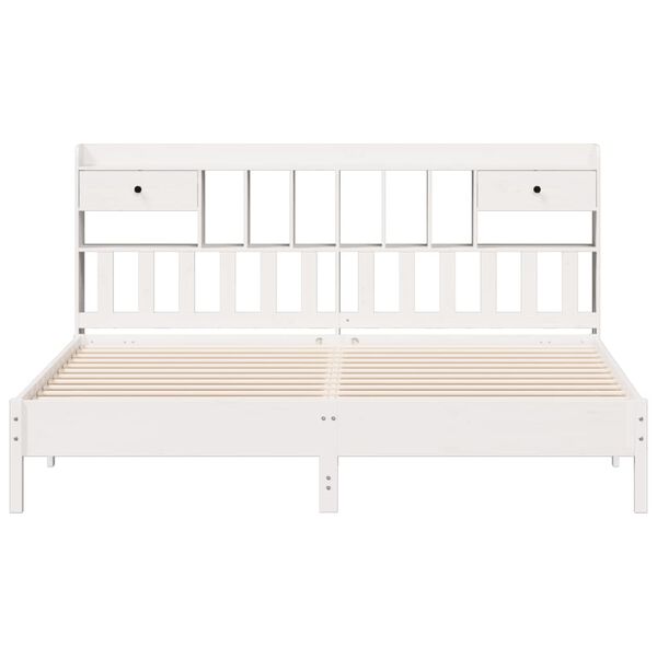 vidaXL Cama com estante sem colch&atilde;o 180x200 cm pinho maci&ccedil;o branco