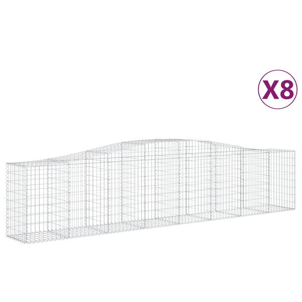vidaXL Cestos gabi&atilde;o arqueados 8 pcs 400x50x80/100cm ferro galvanizado