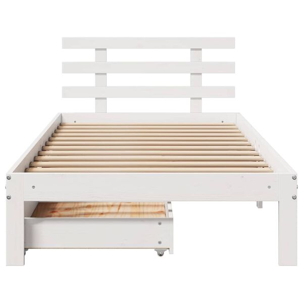 vidaXL Estrutura de cama c/ gavetas 100x200 cm pinho maci&ccedil;o branco