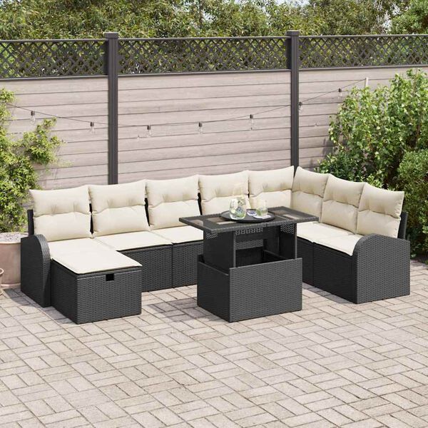 vidaXL Conjunto de Sofá de Jardim 9 pcs Preto Rattan Sintético