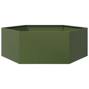 vidaXL Vaso/floreira jardim hexagonal 138x120x45 cm a&ccedil;o verde azeitona