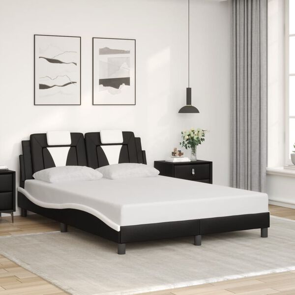 vidaXL Estrutura de cama Viana com LED sem colch&atilde;o 140x190cm preto/branco