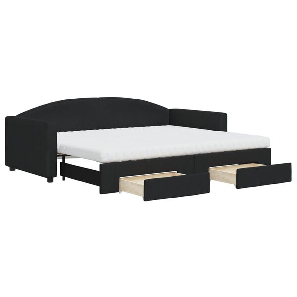 vidaXL Sof&aacute;-cama com gavet&atilde;o e gavetas 90x200 cm tecido preto