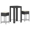 vidaXL 3 pcs conjunto de bar para jardim c/ almofad&otilde;es vime PE preto
