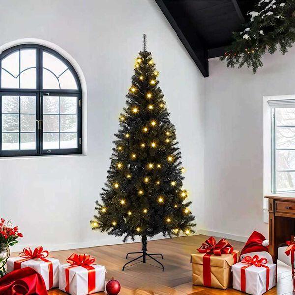 vidaXL &Aacute;rvore de Natal com 300 LEDs com suporte Preto 180 cm PVC
