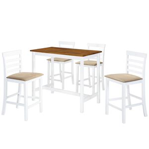 vidaXL Mesa e cadeiras de bar 5 pcs madeira maci&ccedil;a castanho e branco