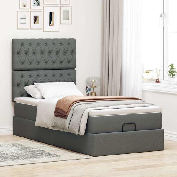 vidaXL Estrutura cama otomana colch&atilde;o 100x200cm tecido cinzento escuro