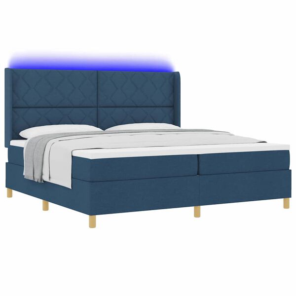 vidaXL Cama Box com colch&atilde;o com cabeceira Azul 200 x 200 cm tecido