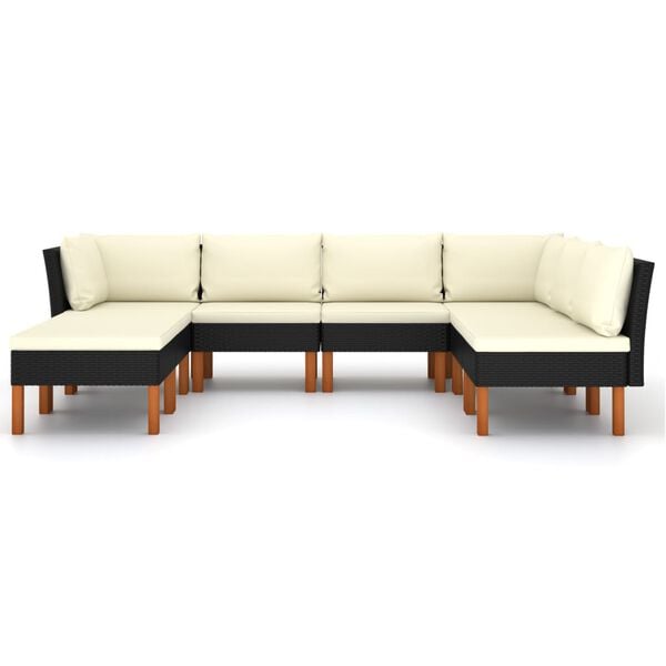 vidaXL 8 pcs conjunto lounge de jardim c/ almofad&otilde;es vime PE preto