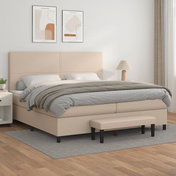 vidaXL Cama com molas/colch&atilde;o 200x200 cm couro artificial cappuccino