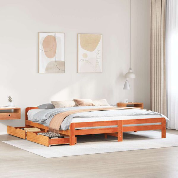 vidaXL Cama sem colch&atilde;o 180x200 cm pinho maci&ccedil;o castanho-mel