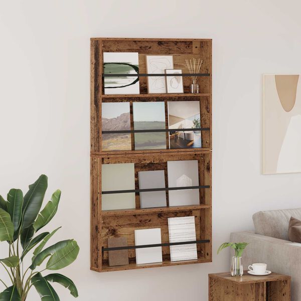 vidaXL Estante de Revistas 2 pcs Madeira antiga 80 x 12 x 70 cm