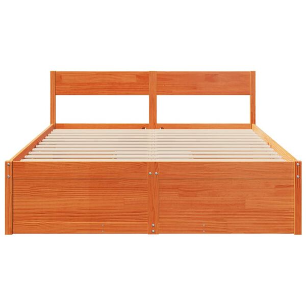 vidaXL Cama sem colch&atilde;o 140x200 cm madeira pinho maci&ccedil;a castanho-mel