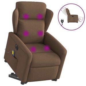 vidaXL Poltrona el&eacute;trica elevat&oacute;ria massagens tecido castanho