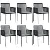 vidaXL Cadeiras jardim c/ almofad&otilde;es 6pcs 54x60,5x83,5cm vime PE preto