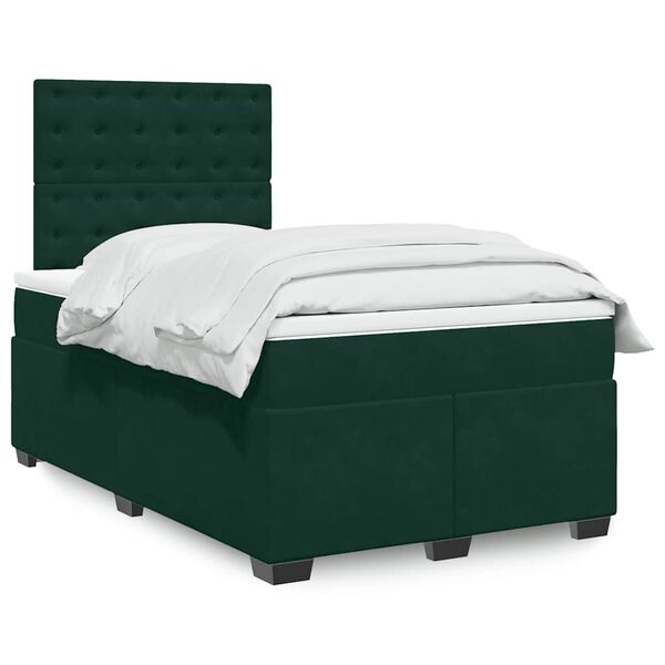 vidaXL Cama boxspring com colch&atilde;o 120x190 cm veludo verde-escuro