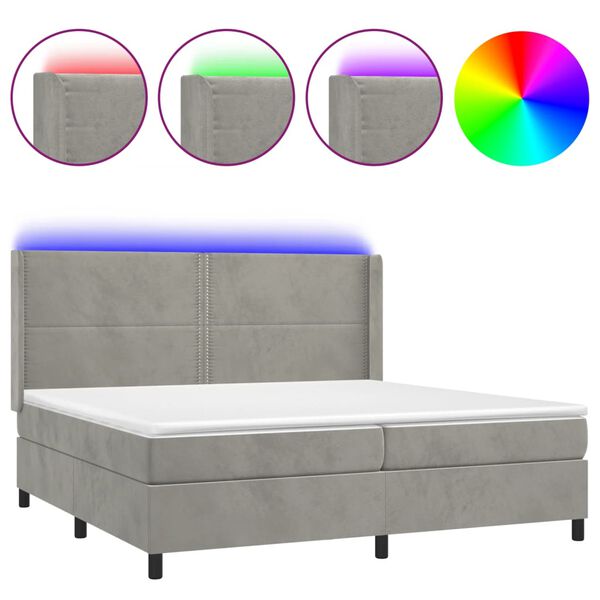 vidaXL Cama box spring c/ colch&atilde;o/LED 200x200 cm veludo cinzento-claro