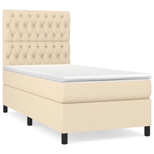 vidaXL Cama com molas/colch&atilde;o 90x200 cm tecido cor cr&egrave;me