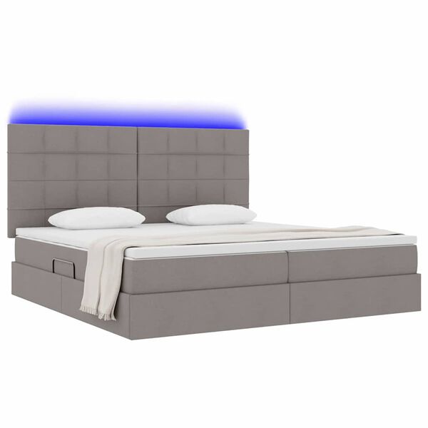 vidaXL Cama com arruma&ccedil;&atilde;o e LED Cinzento-acastanhado 200 x 200 cm