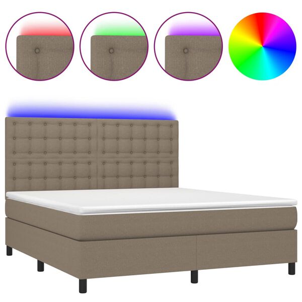 vidaXL Cama box spring colch&atilde;o/LED 180x200cm tecido cinza-acastanhado