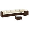 vidaXL 7 pcs conjunto lounge de jardim c/ almofadões vime PE castanho