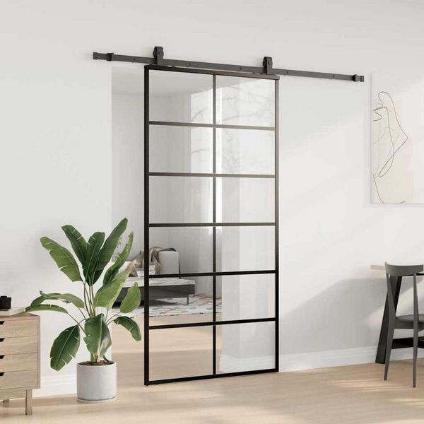 vidaXL Porta deslizante c/ conj ferragens 102x205cm vidro ESG preto