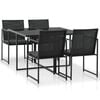 vidaXL 5 pcs conjunto jantar exterior com almofad&otilde;es vime PE preto
