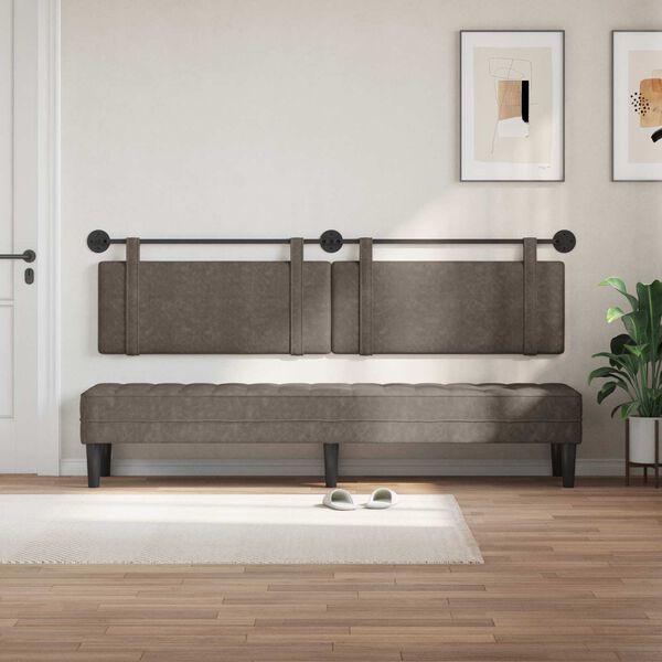 vidaXL Cabeceira Suspensa Liso Cinzento 210 x 55 x 5 cm PU Antigo