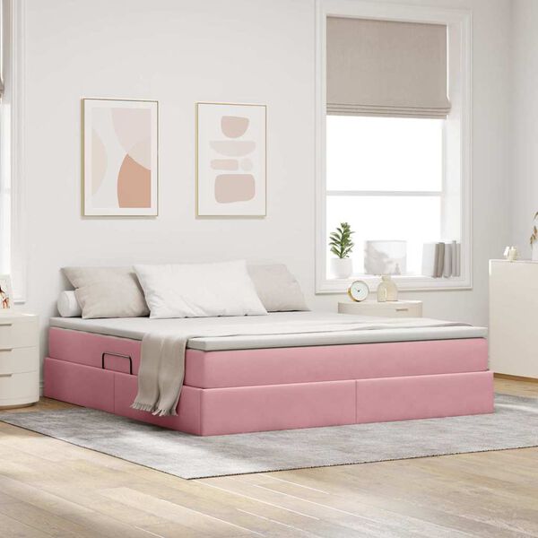 vidaXL Cama com arruma&ccedil;&atilde;o e colch&atilde;o Rosa 160 x 200 cm Veludo