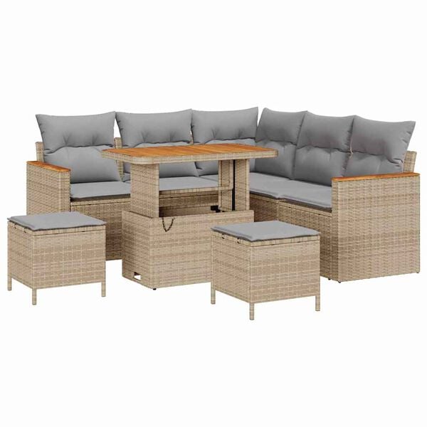 vidaXL Conjunto de Sof&aacute; de Jardim 8 pcs Bege Rattan Sint&eacute;tico