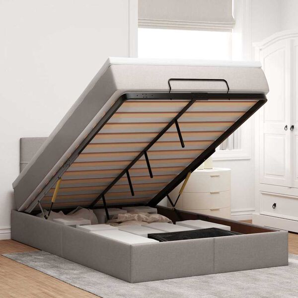 vidaXL Cama Otomana com colch&atilde;o & LEDs 120x190cm cinza-acastanhado