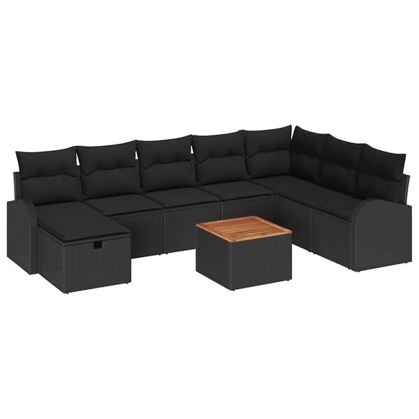 vidaXL Conjunto de Sof&aacute; de Jardim com almofada 9 pcs Preto vime PE