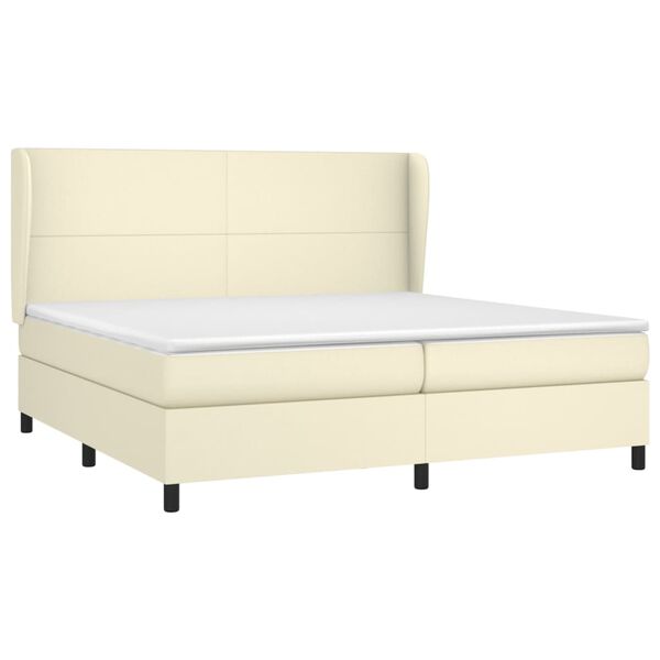 vidaXL Cama com molas/colch&atilde;o 200x200 cm couro artificial cor creme