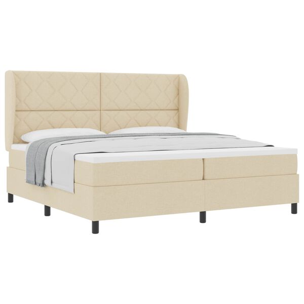 vidaXL Cama Box com colch&atilde;o com cabeceira Creme 200 x 200 cm tecido