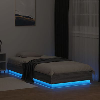 vidaXL Estrutura de cama com luzes LED 90x200 cm cinzento sonoma