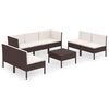 vidaXL 8 pcs conjunto lounge jardim c/ almofad&otilde;es vime PE castanho