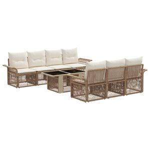 vidaXL Conjunto de Sof&aacute; de Jardim 8 unid. Bege e Branco Creme vime PE